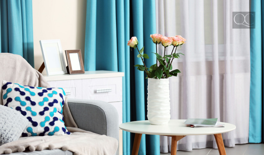 teal turquoise colored curtains to decorate a space