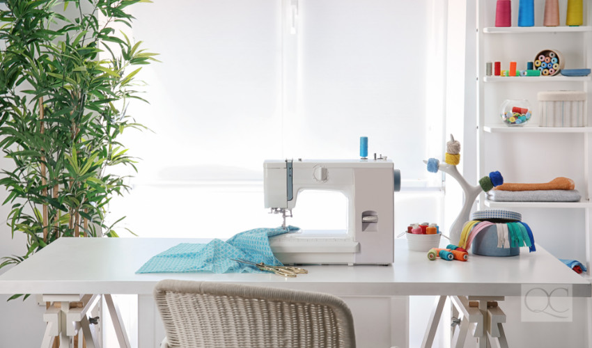 sewing room in a home organized by a professional organizer