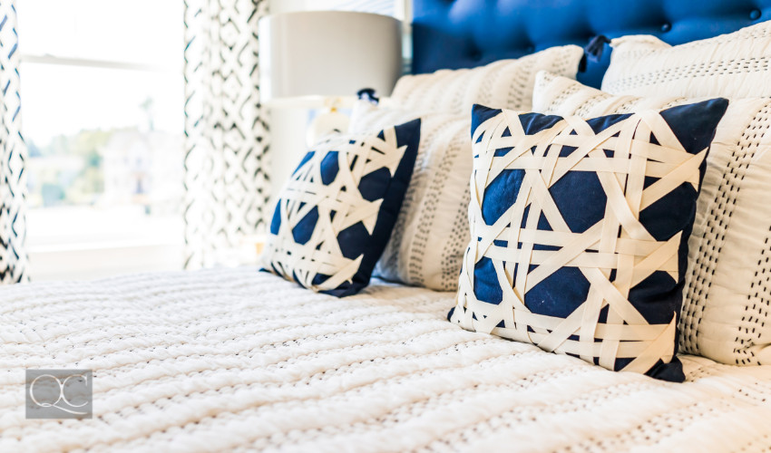 royal blue decorated pillows for a bedroom