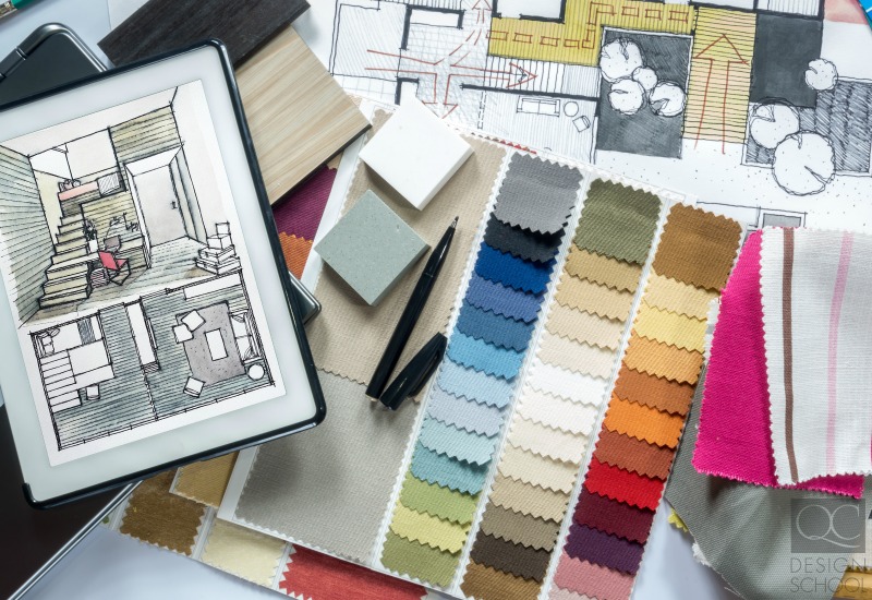 home design fabric swatches and floor plans