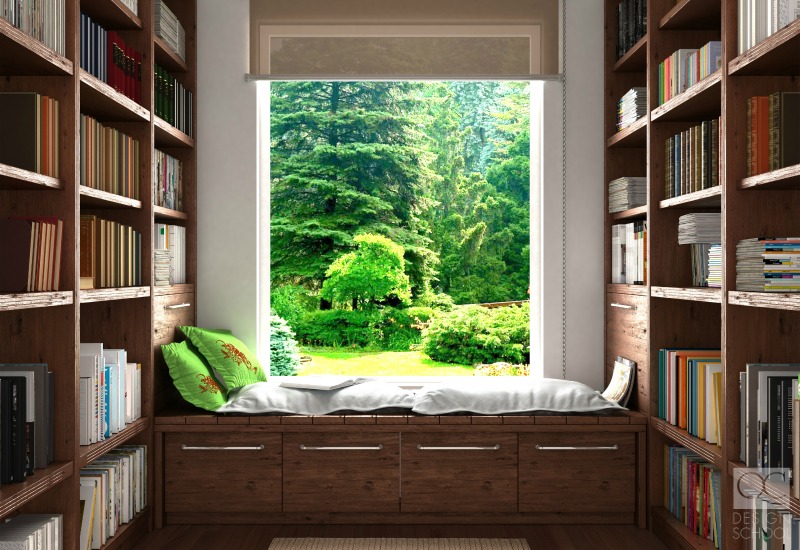 home library with window