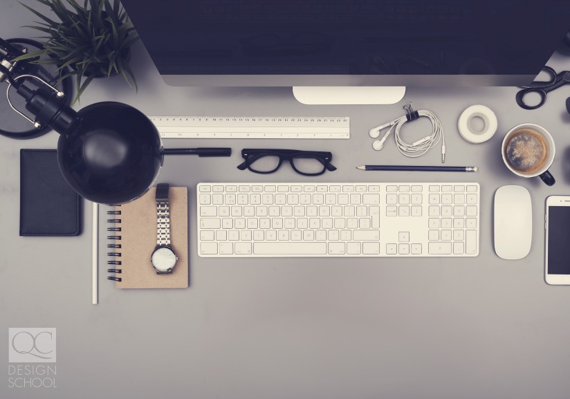 grey desk space