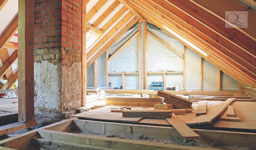 attic under renovations by contractors and trades