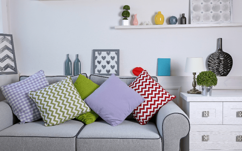 Beautiful modern living room with grey sofa