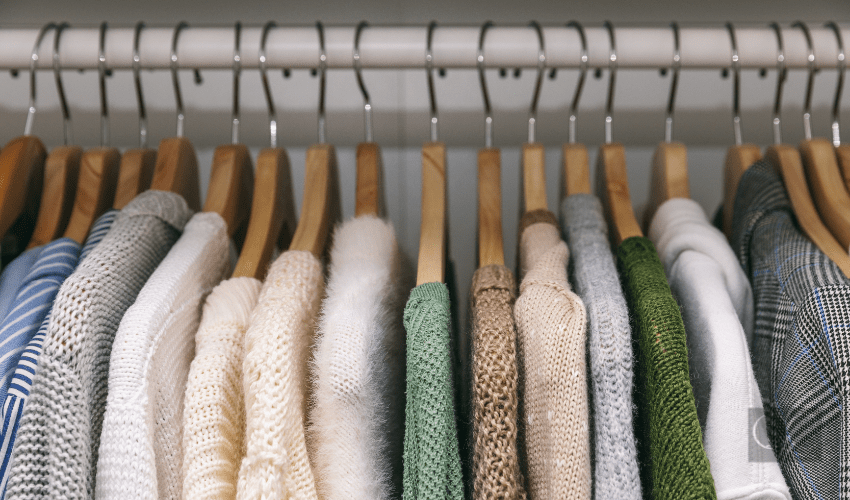 clothes hanging on hangers, organized by professional organizer