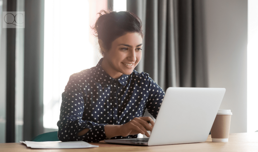 female interior designer on laptop