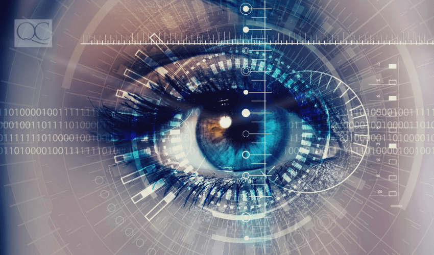 up-close of woman's eye as it processes visual information