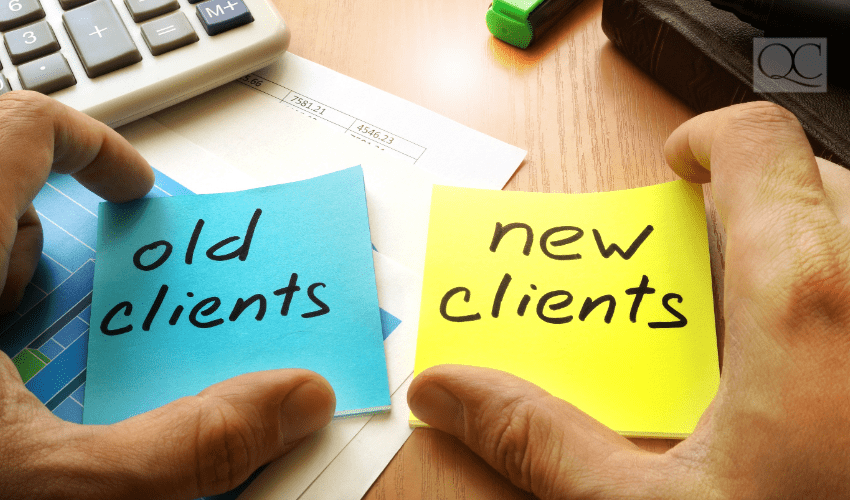 old clients, new clients on post-it notes