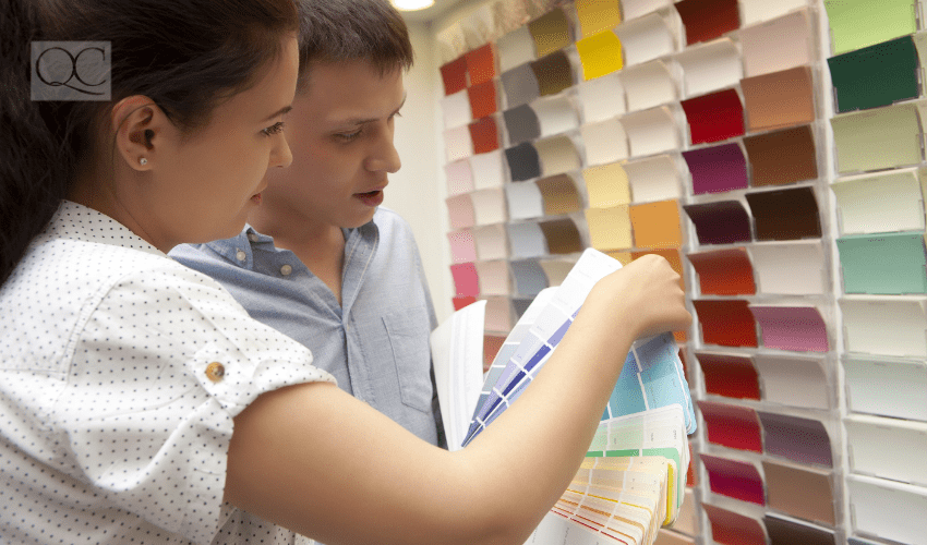 color consultant picking out colors in-person with client