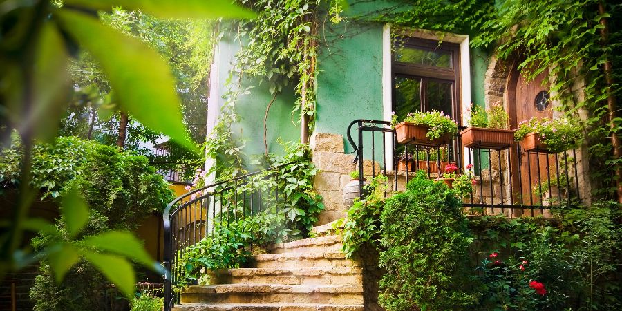 Staircase and entrance of a house in Sofia, Bulgaria. Landscape design mistakes article.